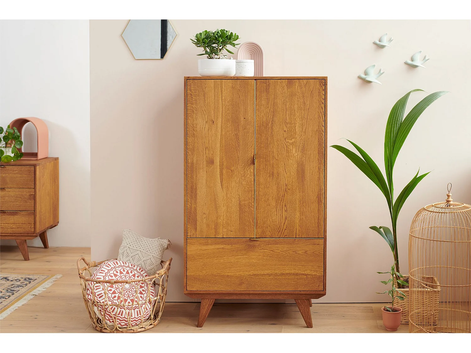 Buffet haut rétro en bois 2 portes 1 tiroir L80 H140 bronze - MALLET