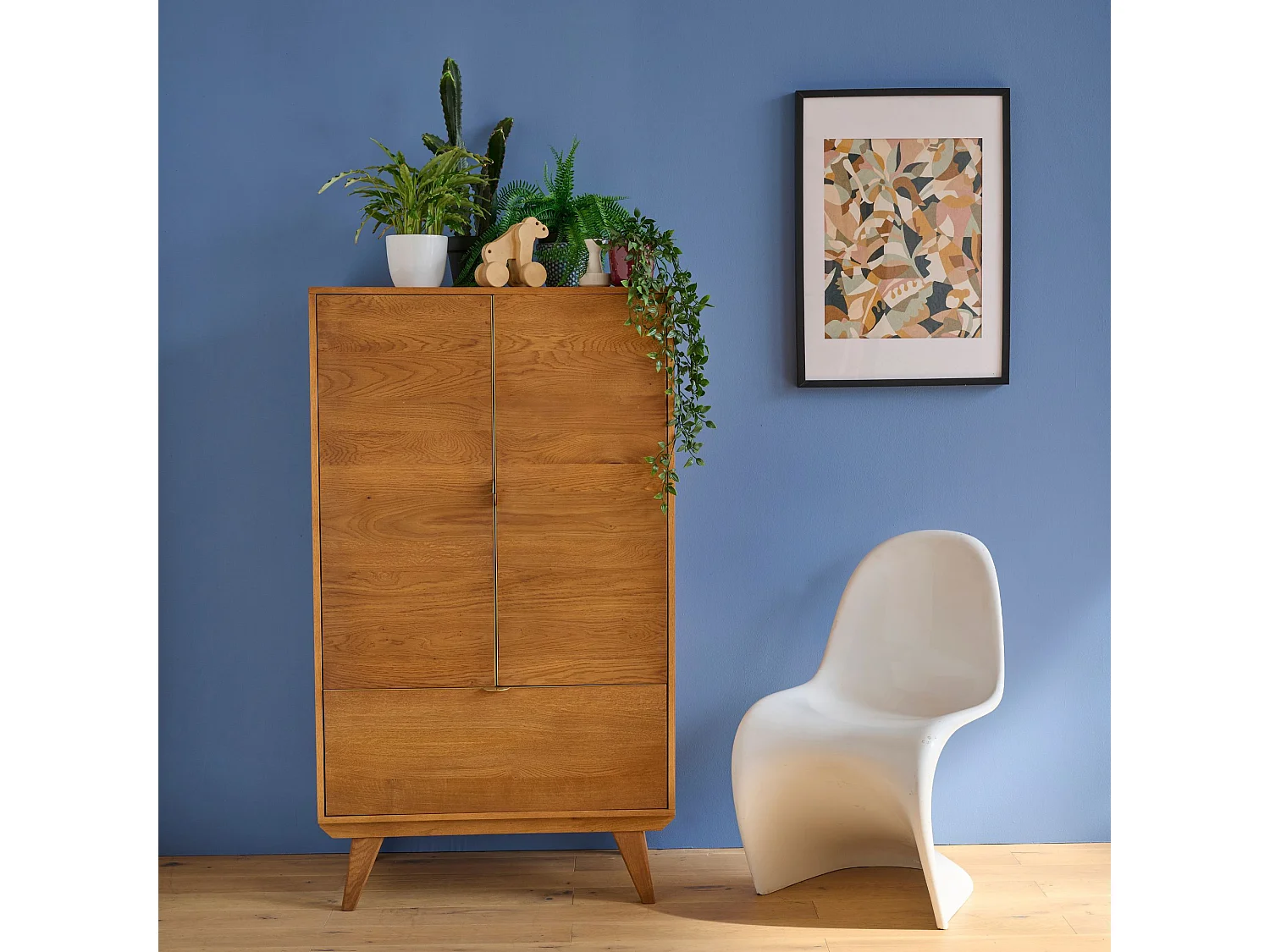 Buffet haut rétro en bois 2 portes 1 tiroir L80 H140 bronze - MALLET