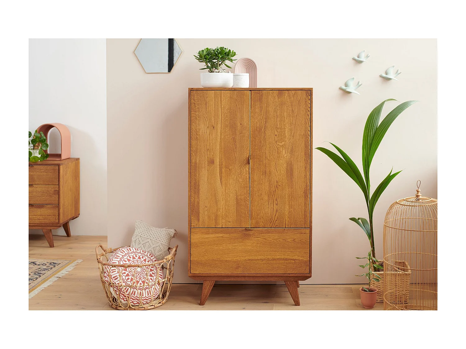 Buffet haut rétro en bois 2 portes 1 tiroir L80 H140 bronze - MALLET