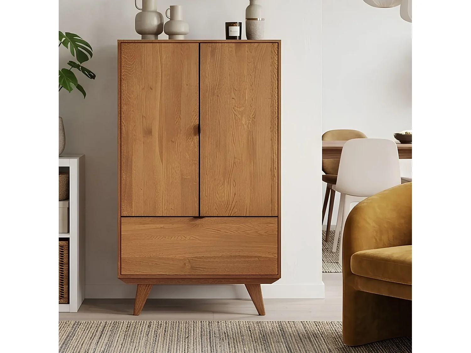 Buffet haut rétro en bois 2 portes 1 tiroir L80 H140 noir - MALLET
