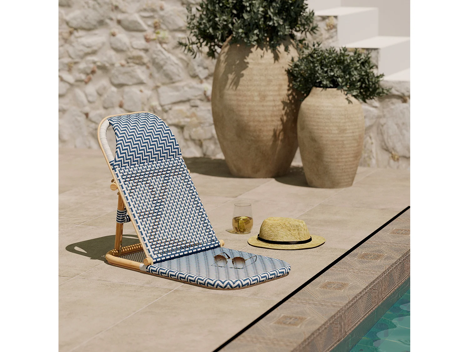 Chaise de plage bleu marine pliable en tissage synthétique - Favignana
