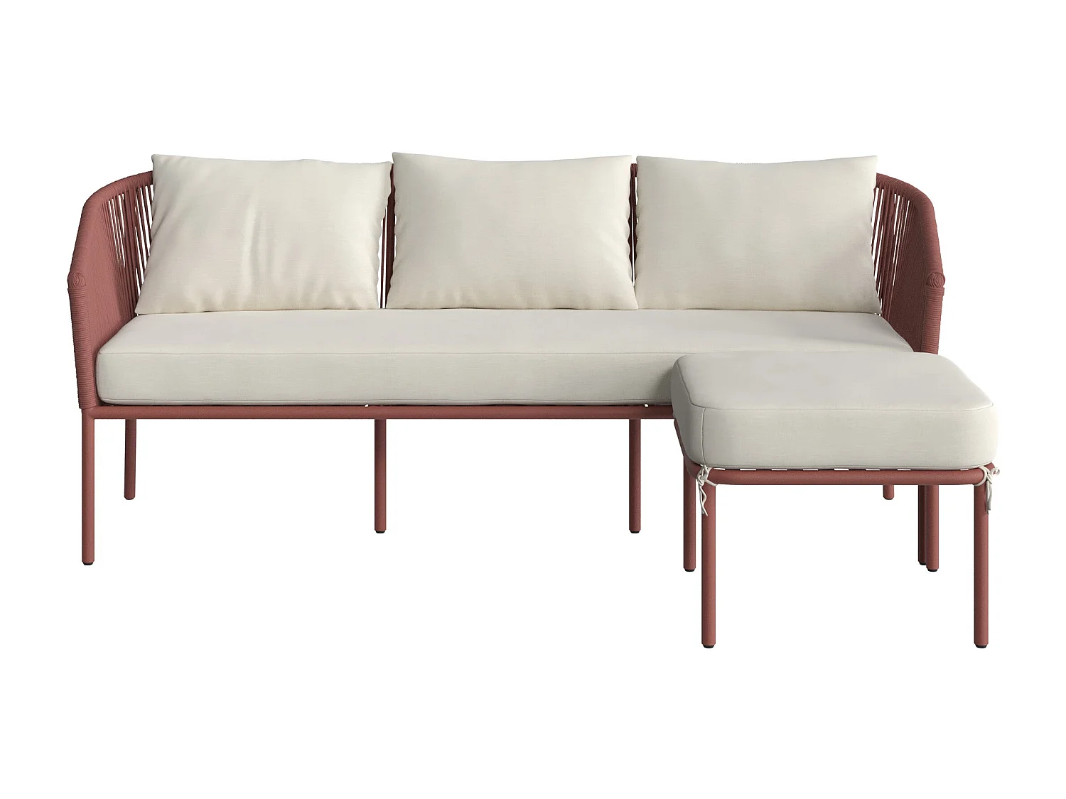 Canapé d'angle de jardin 3 places terracotta et blanc cassé - Pia