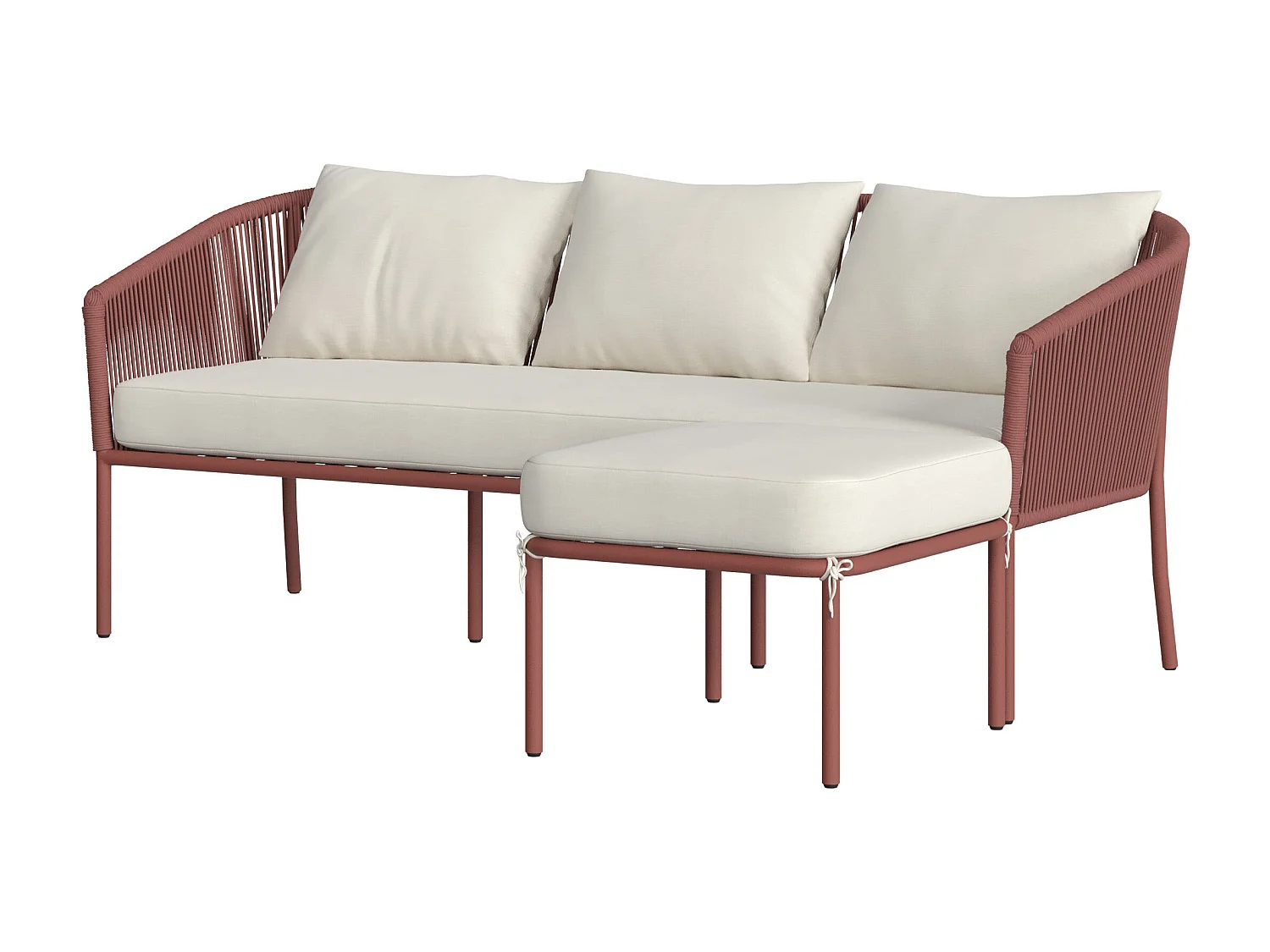 Canapé d'angle de jardin 3 places terracotta et blanc cassé - Pia