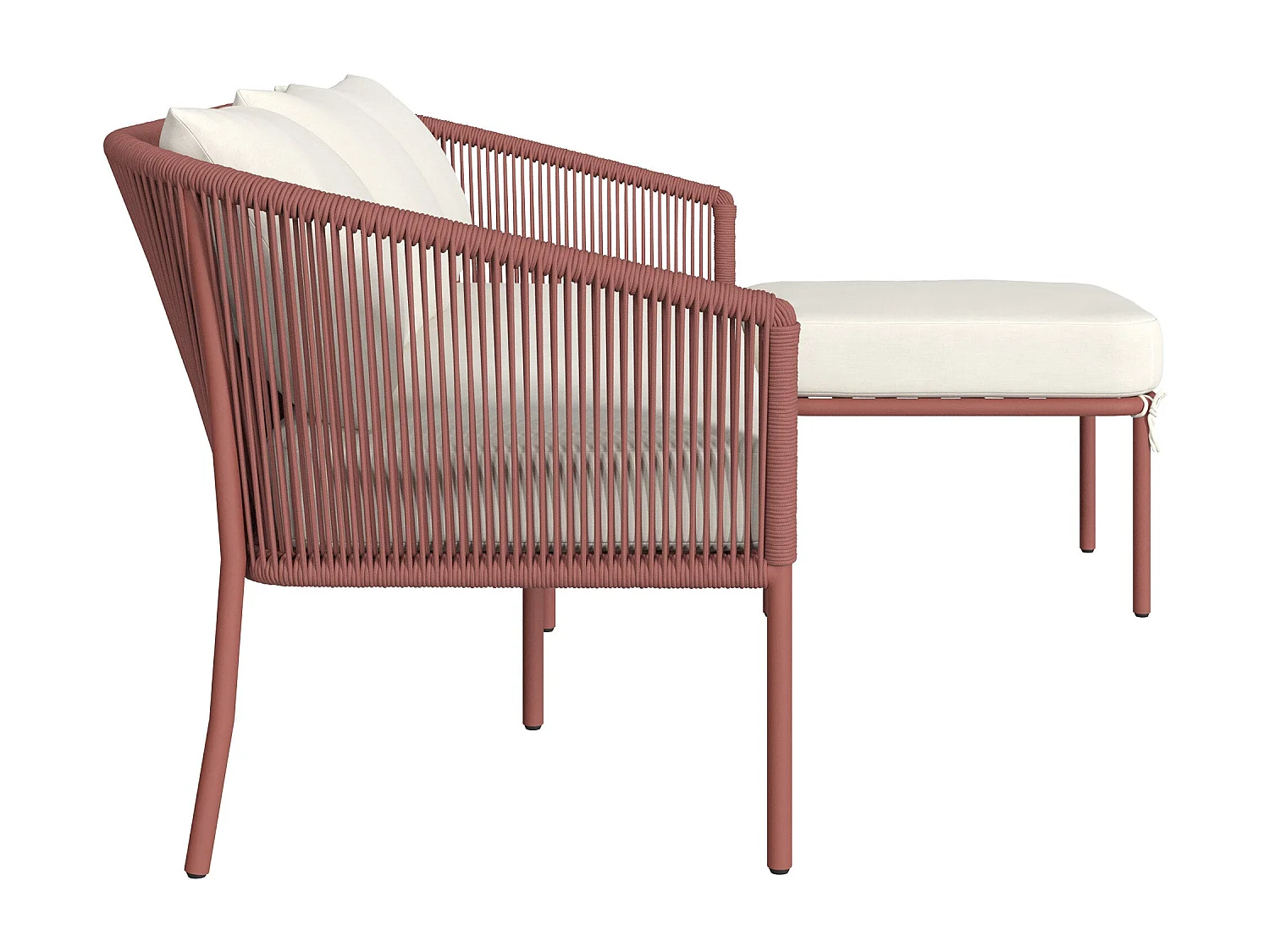 Canapé d'angle de jardin 3 places terracotta et blanc cassé - Pia