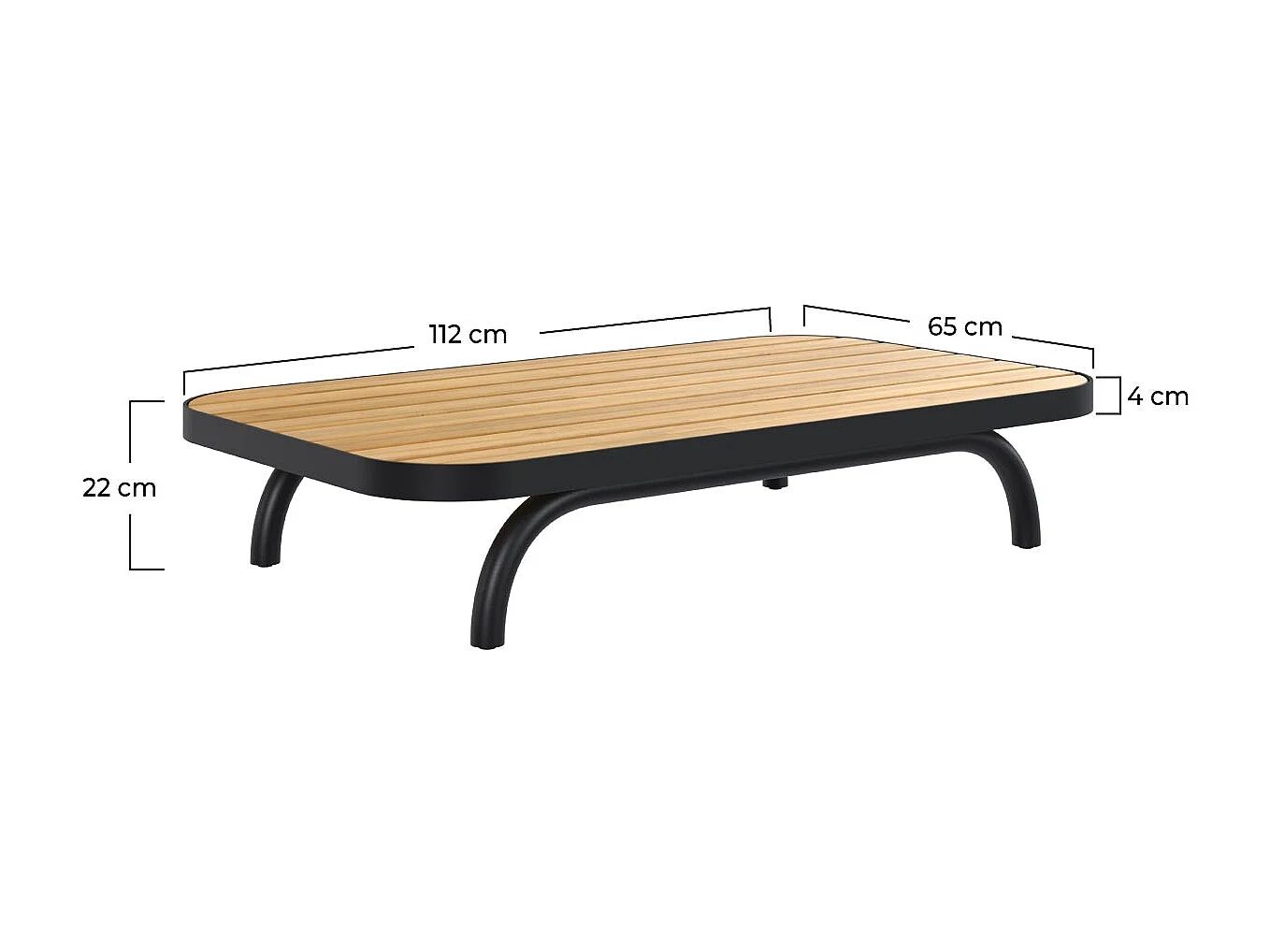 Table basse de jardin en bois d'acacia et pieds en métal noir - Samba