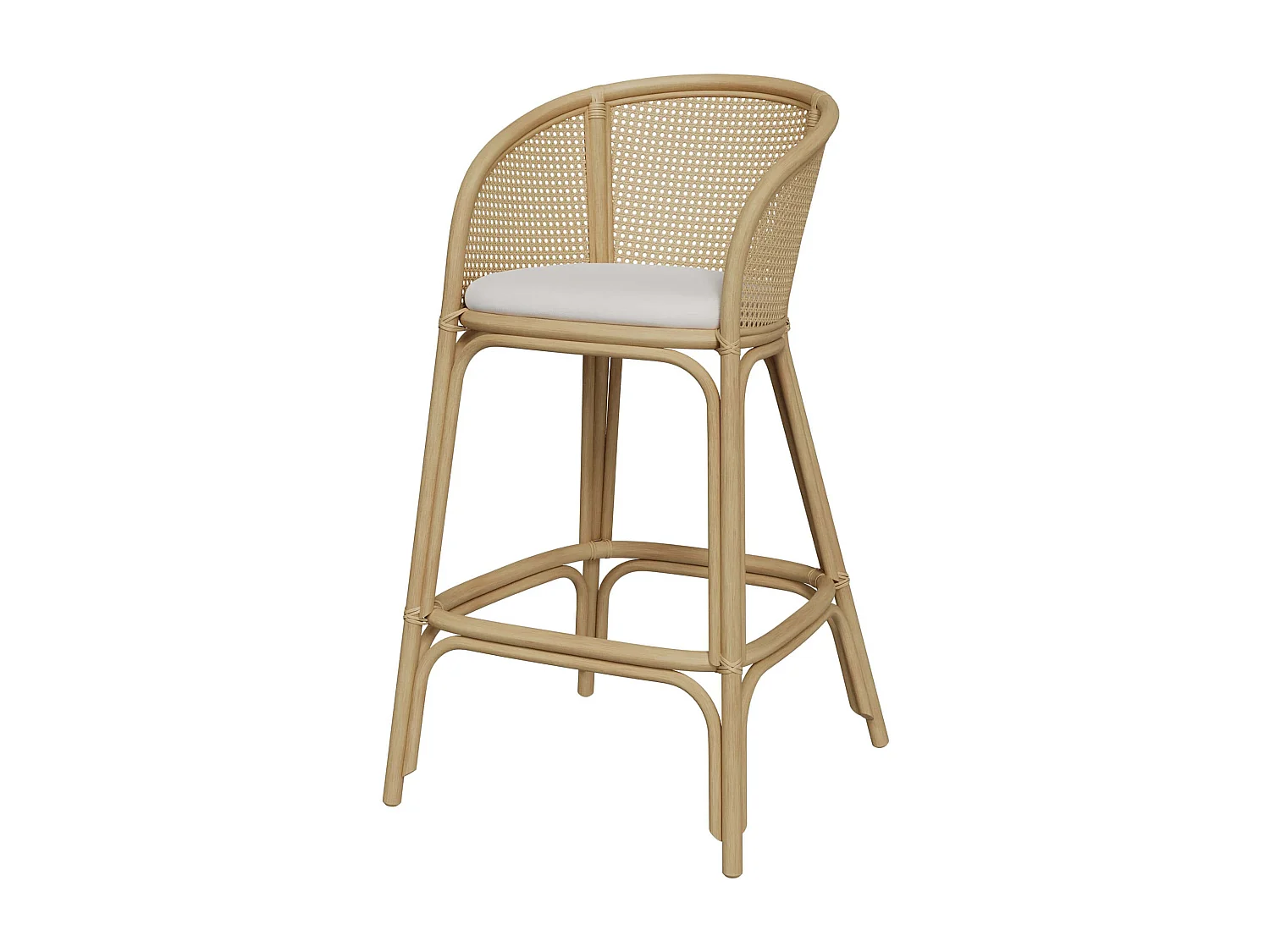 Chaise de bar en rotin et tissu crème 72 cm - Mélana