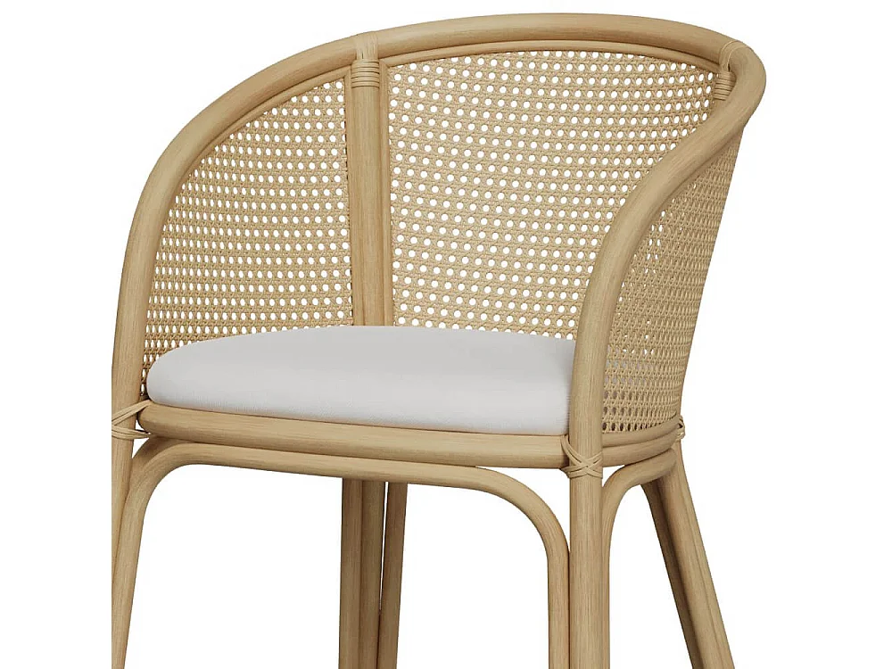 Chaise de bar en rotin et tissu crème 72 cm - Mélana