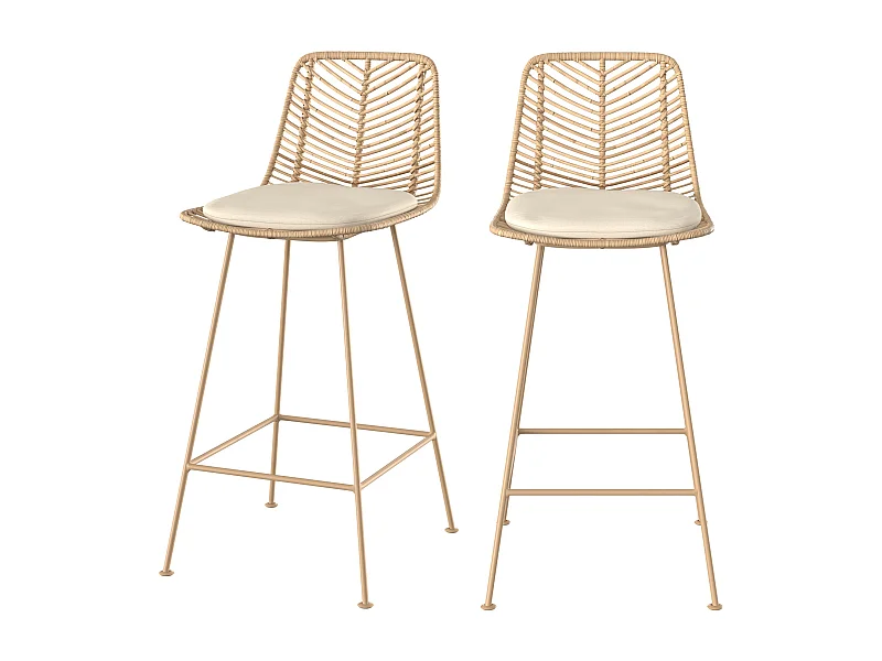 Set di 2 sedie per isola centrale in rattan naturale 66 cm - Tamara