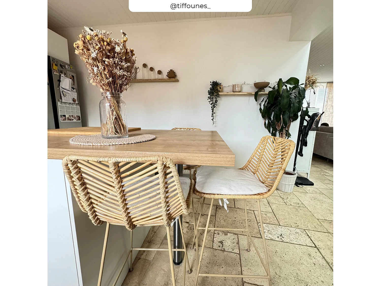 Set de 2 sillas para isla de cocina en mimbre natural 66 cm - Tamara