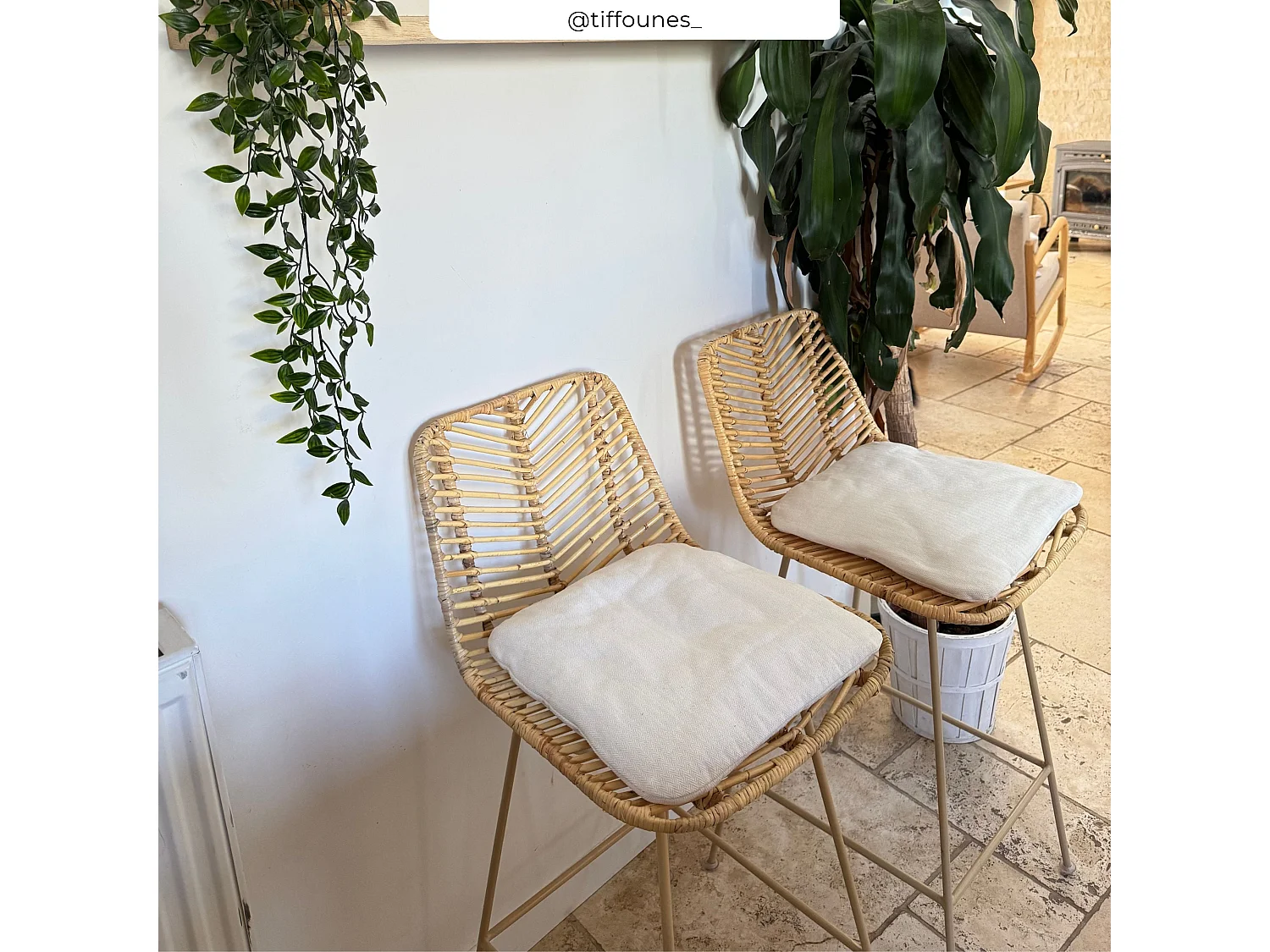 Set de 2 sillas para isla de cocina en mimbre natural 66 cm - Tamara