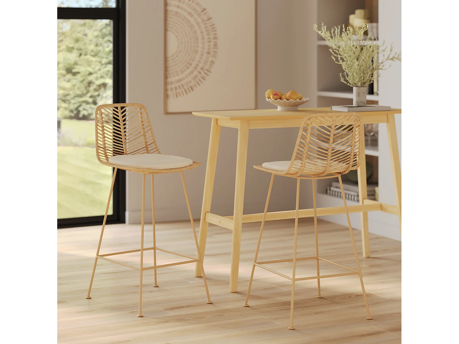 Lot de 2 chaises pour îlot central 66 cm en rotin naturel - Tamara