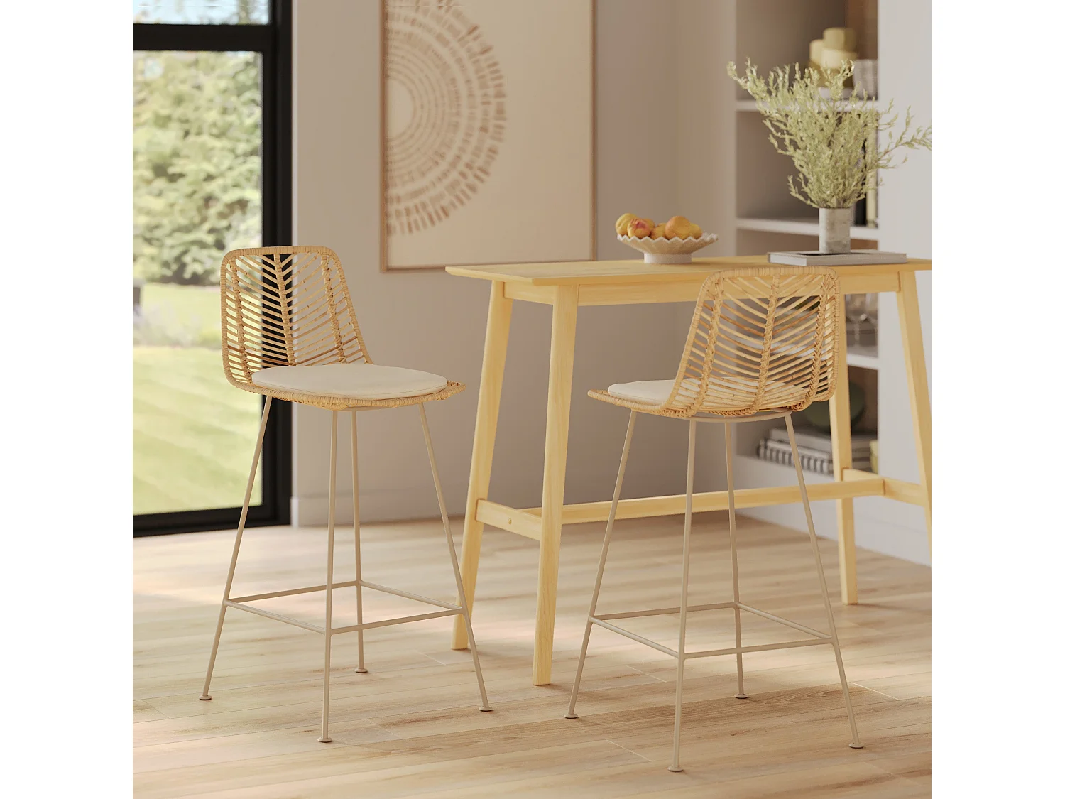 Lot de 2 chaises pour îlot central 66 cm en rotin naturel - Tamara