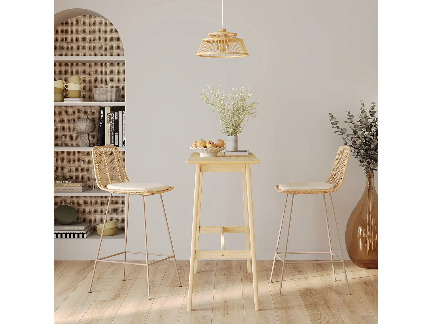 Lot de 2 chaises pour îlot central 66 cm en rotin naturel - Tamara