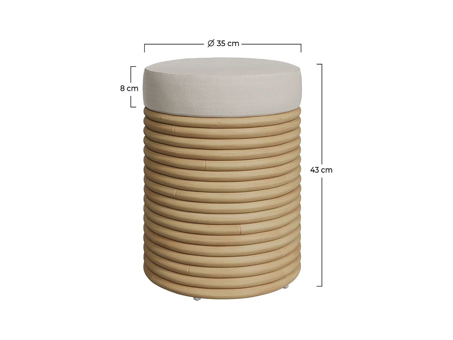 Tabouret en rotin et tissu crème H 43 cm - Théa