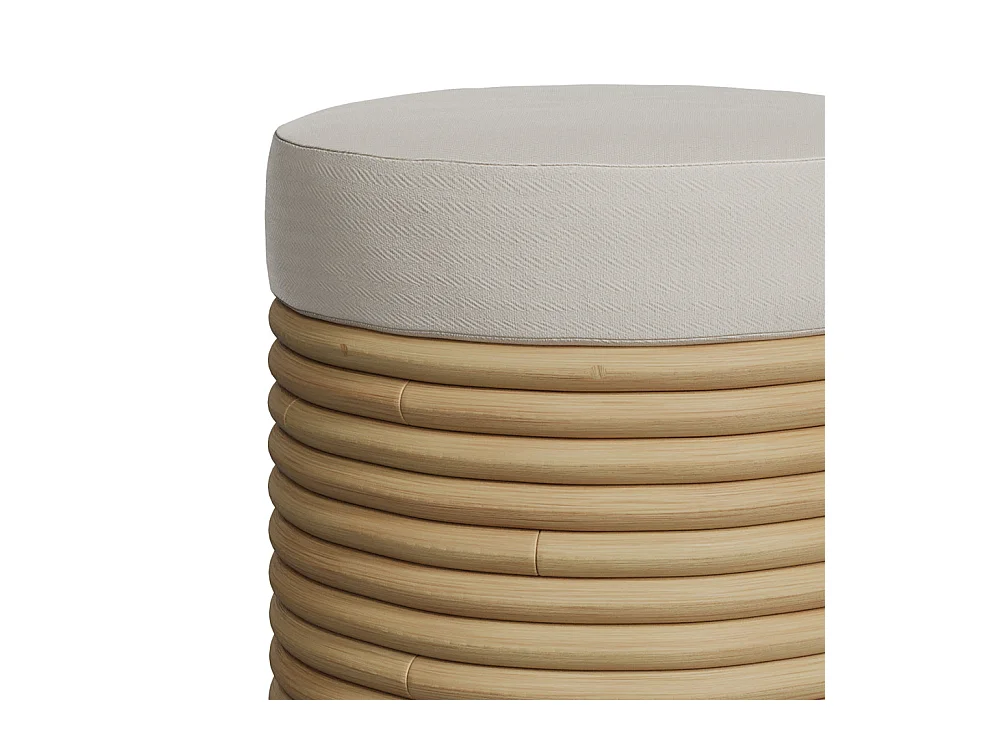 Tabouret en rotin et tissu crème H 43 cm - Théa