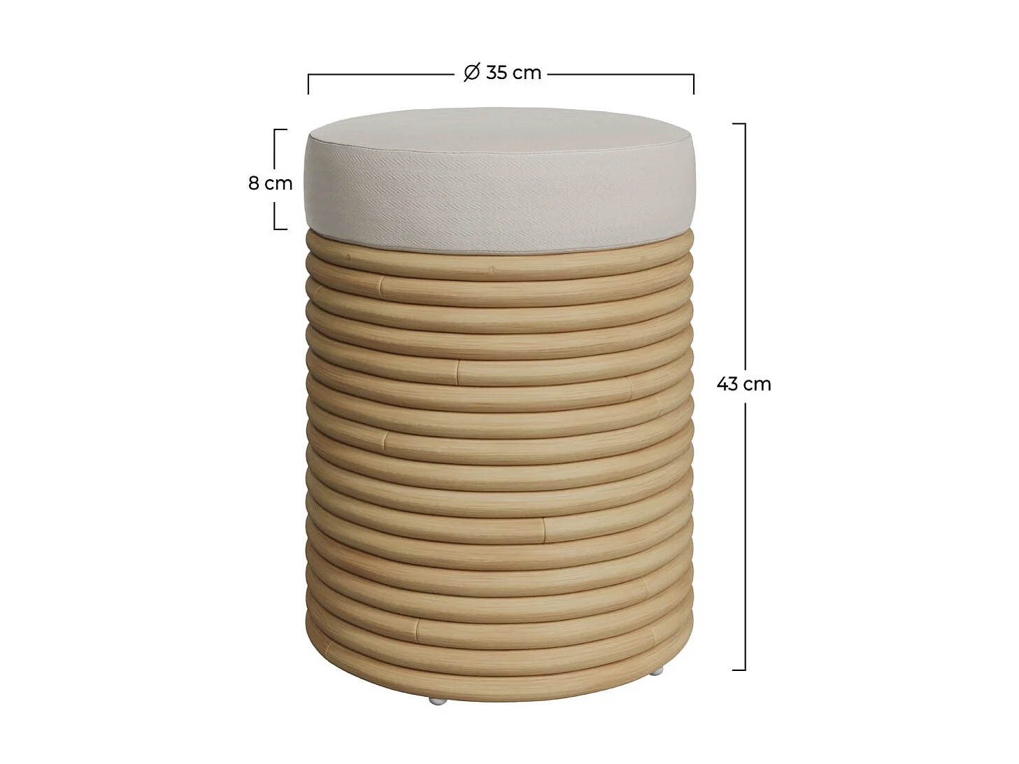 Taburete de mimbre y tela crema H 45 cm - Théa