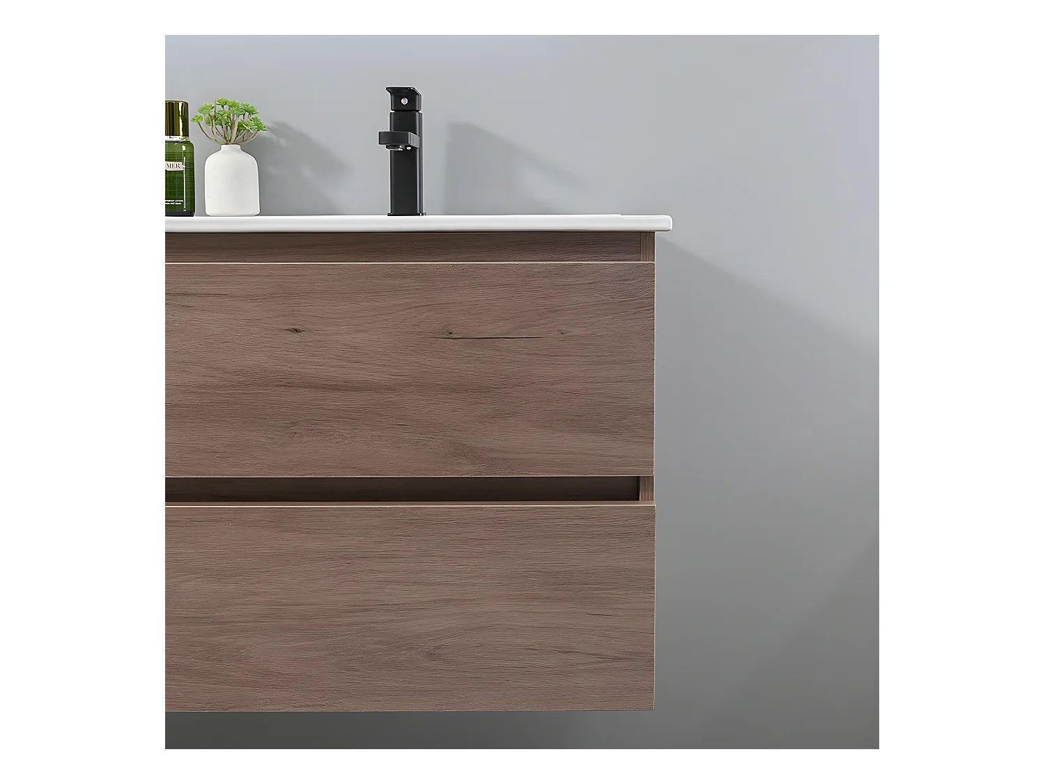 LuxuryBain - Meuble de salle de bain double vasque 120cm bois foncé avec miroir led