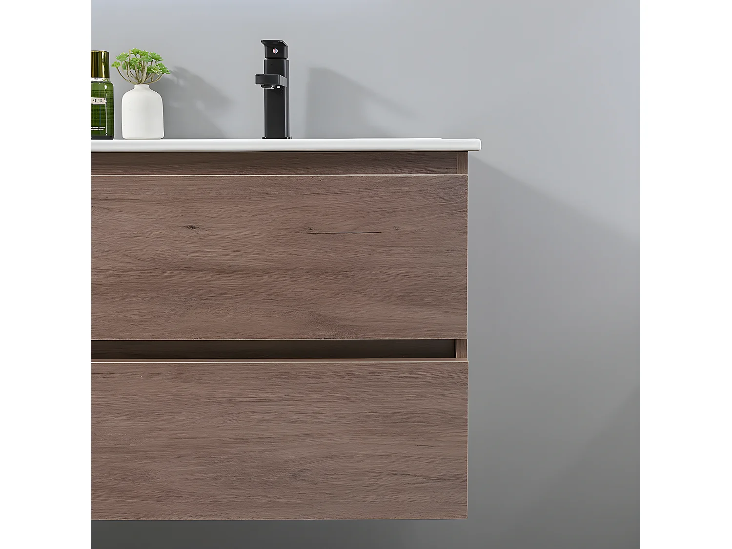 LuxuryBain - Meuble de salle de bain double vasque 120cm bois foncé avec miroir led