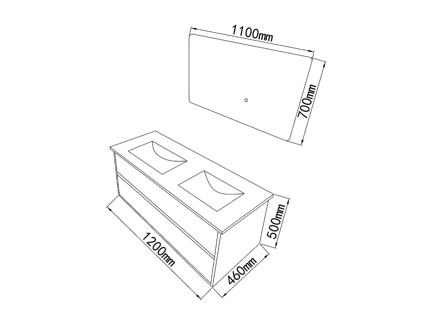 LuxuryBain - Meuble de salle de bain double vasque 120cm bois foncé avec miroir led