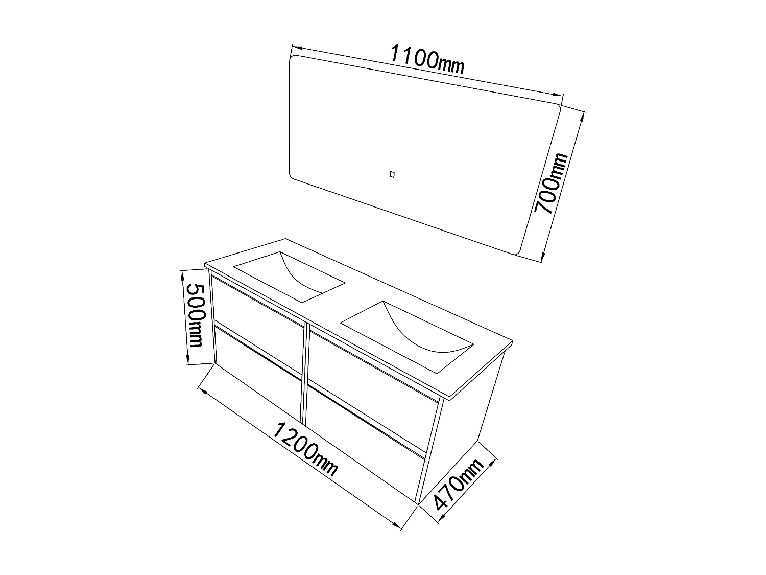 LuxuryBain - Meuble de salle de bain double vasque 120cm bois et vert avec miroir led