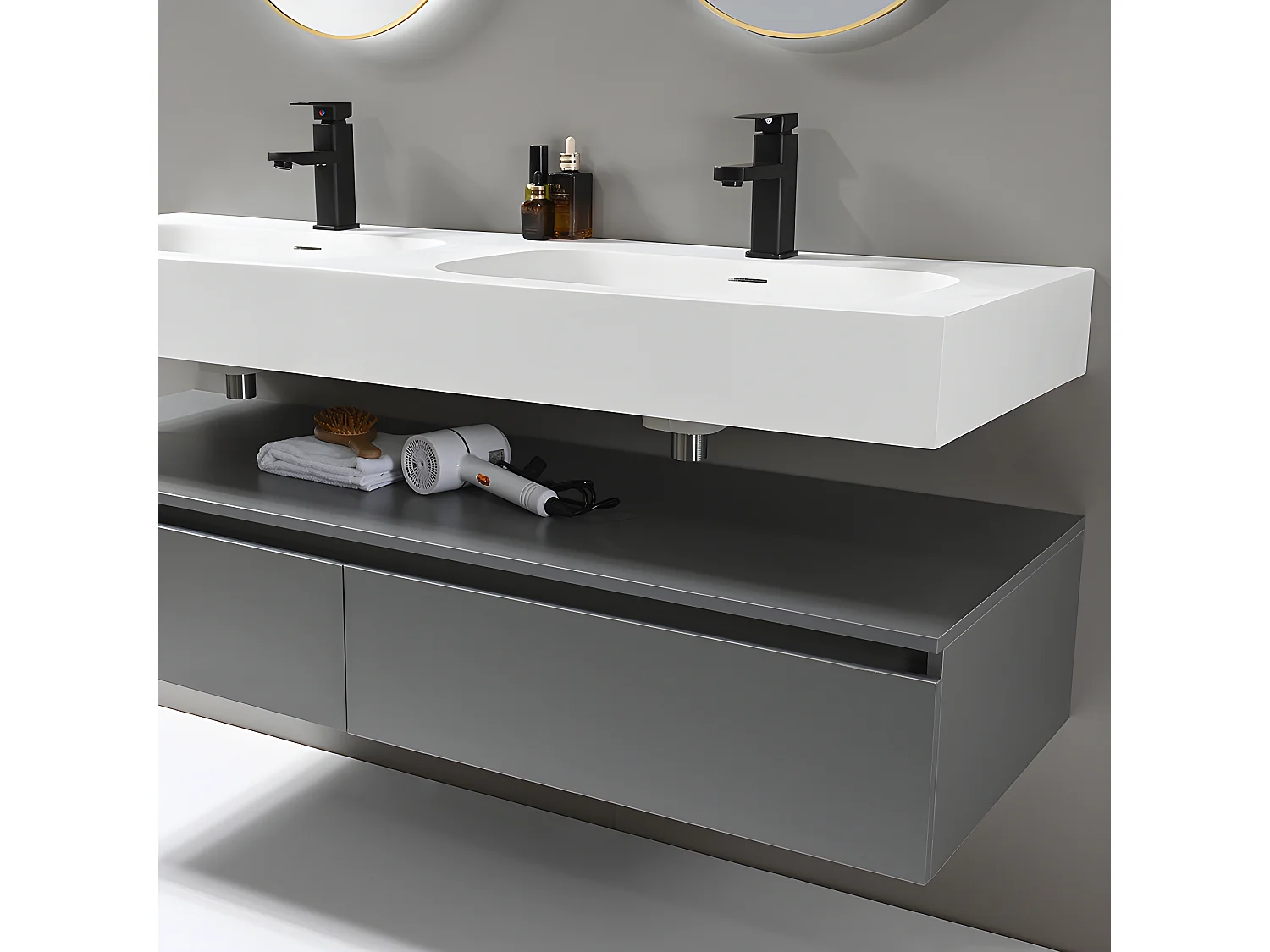 LuxuryBain - Meuble de salle de bain double vasque 140cm en Corian blanc avec miroir led