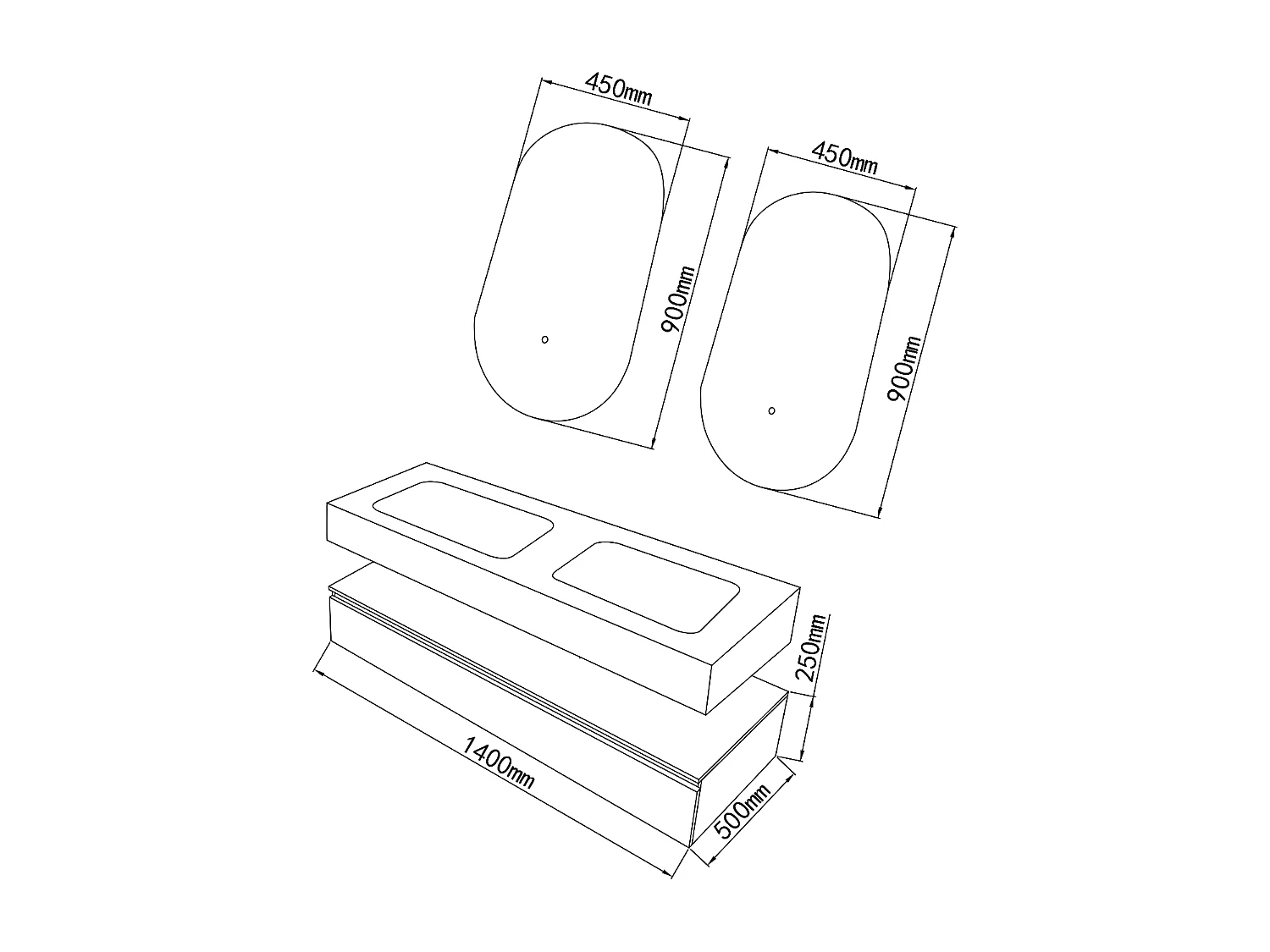 LuxuryBain - Meuble de salle de bain double vasque 140cm en Corian blanc avec miroir led