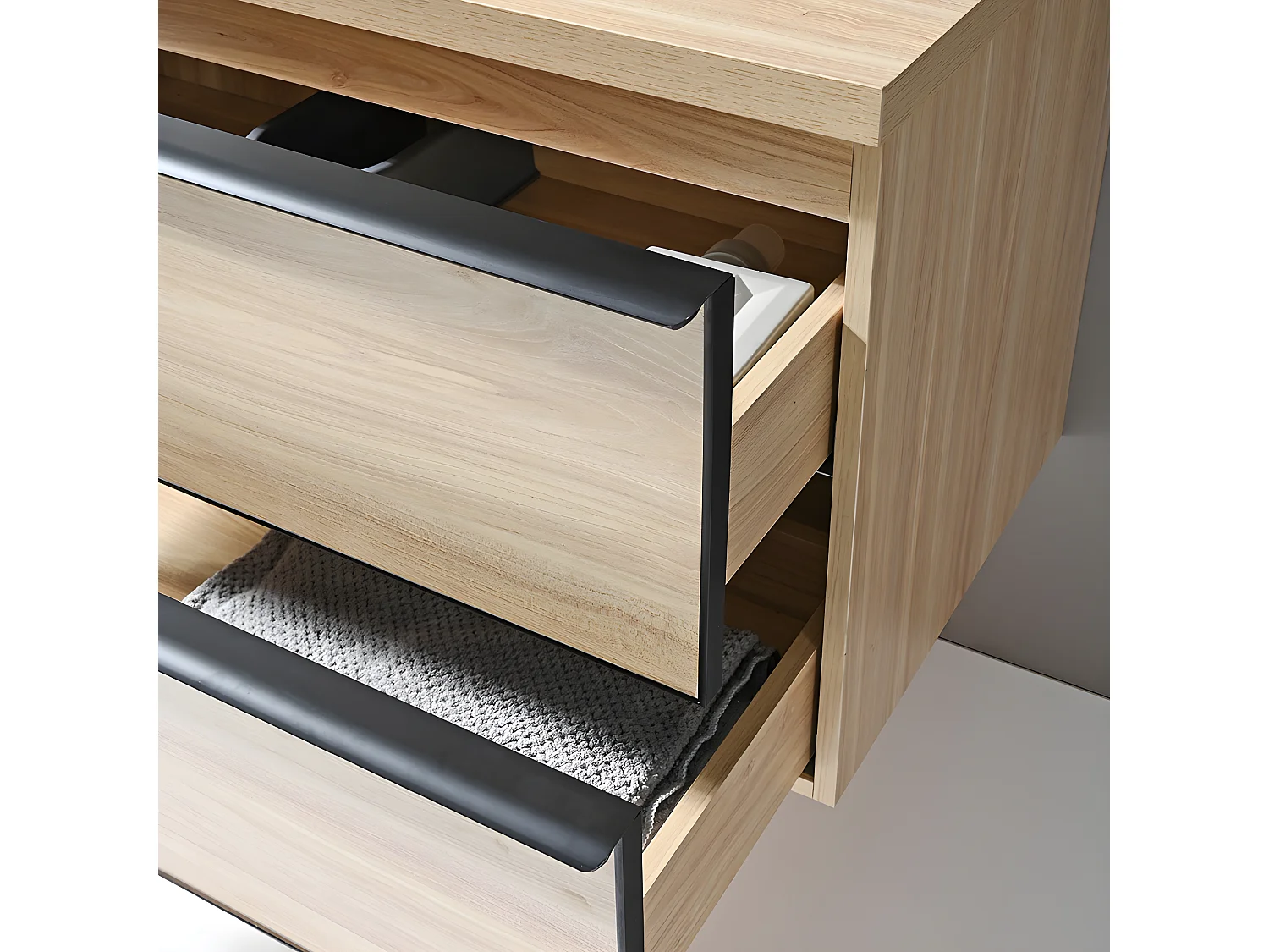 LuxuryBain - Meuble de salle de bain double vasque 120cm chêne clair avec miroir led