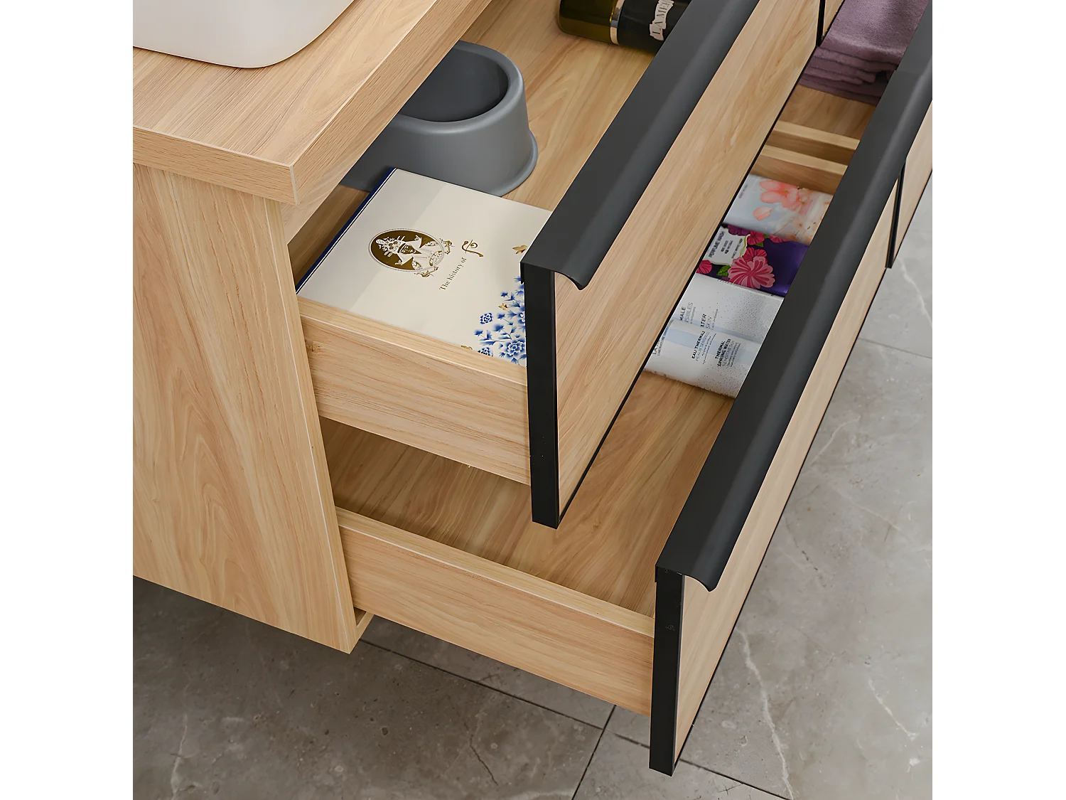 LuxuryBain - Meuble de salle de bain double vasque 120cm chêne clair avec miroir led