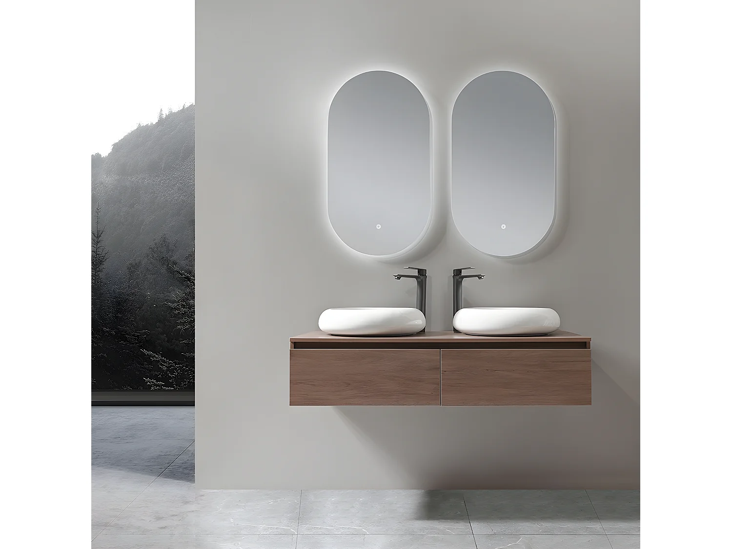 LuxuryBain - Meuble de salle de bain double vasque 120cm bois foncé avec miroir led