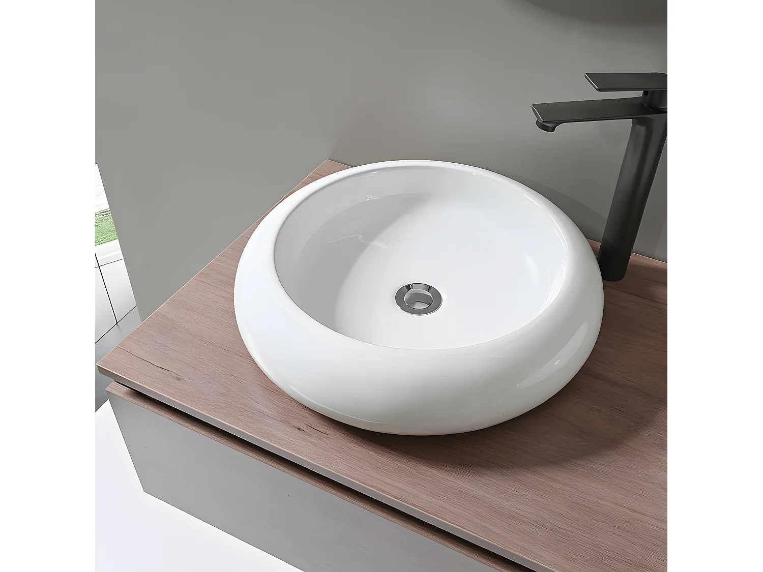 LuxuryBain - Meuble de salle de bain double vasque 120cm bois foncé avec miroir led