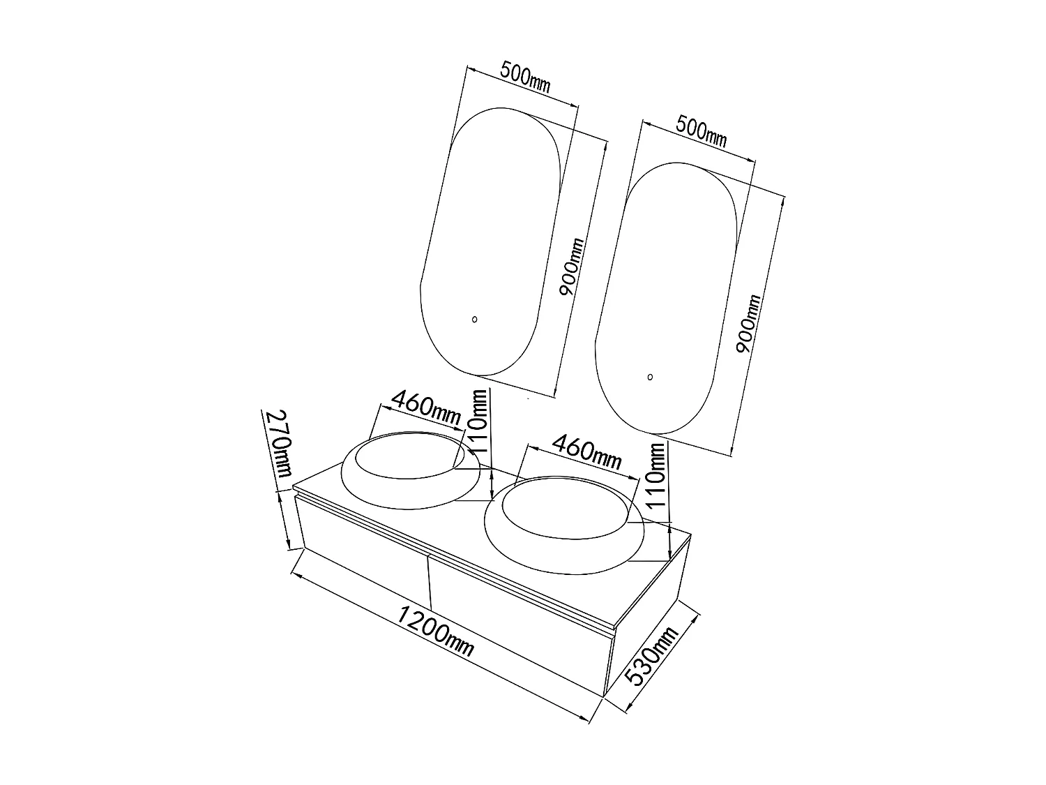 LuxuryBain - Meuble de salle de bain double vasque 120cm bois foncé avec miroir led
