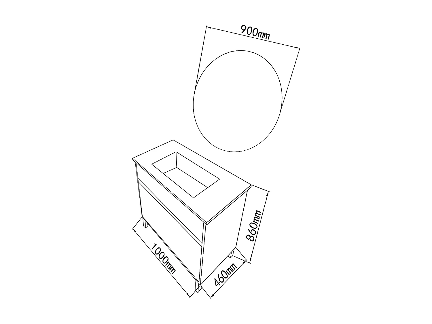 LuxuryBain - Meuble de salle de bain simple vasque 100cm sur pied noir et bois avec miroir