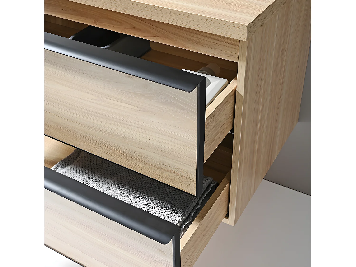 LuxuryBain - Meuble de salle de bain simple vasque 80cm chêne clair avec miroir led