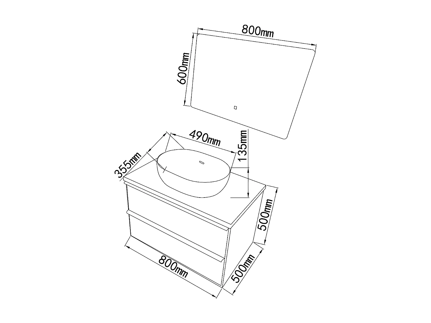 LuxuryBain - Meuble de salle de bain simple vasque 80cm chêne clair avec miroir led