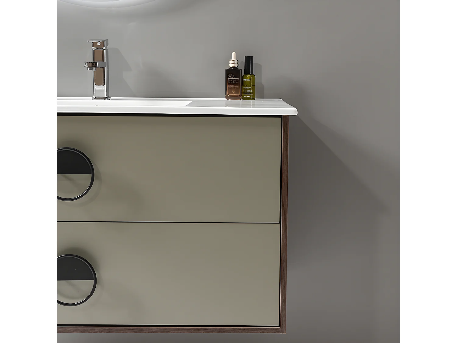 LuxuryBain - Meuble de salle de bain simple vasque 80cm bois et vert avec miroir led