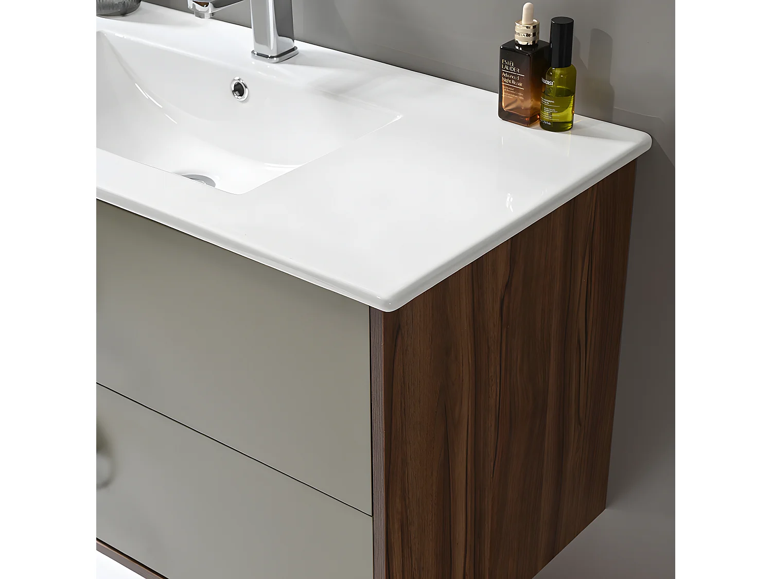 LuxuryBain - Meuble de salle de bain simple vasque 80cm bois et vert avec miroir led