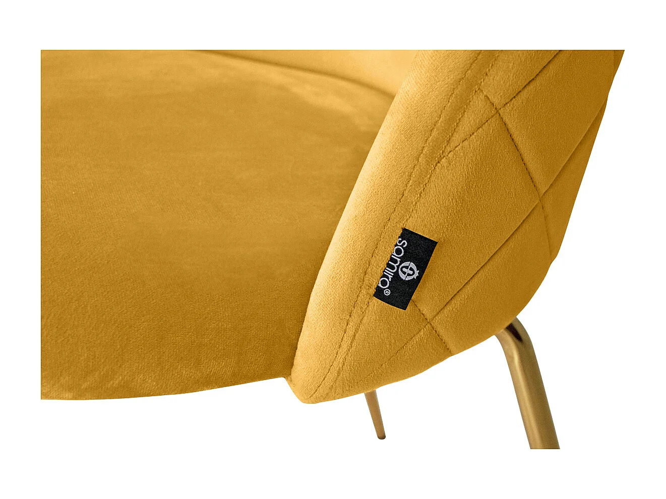 Sedia da pranzo imbottita in velluto giallo senape piede metallo dorato - Nicole (2pz)