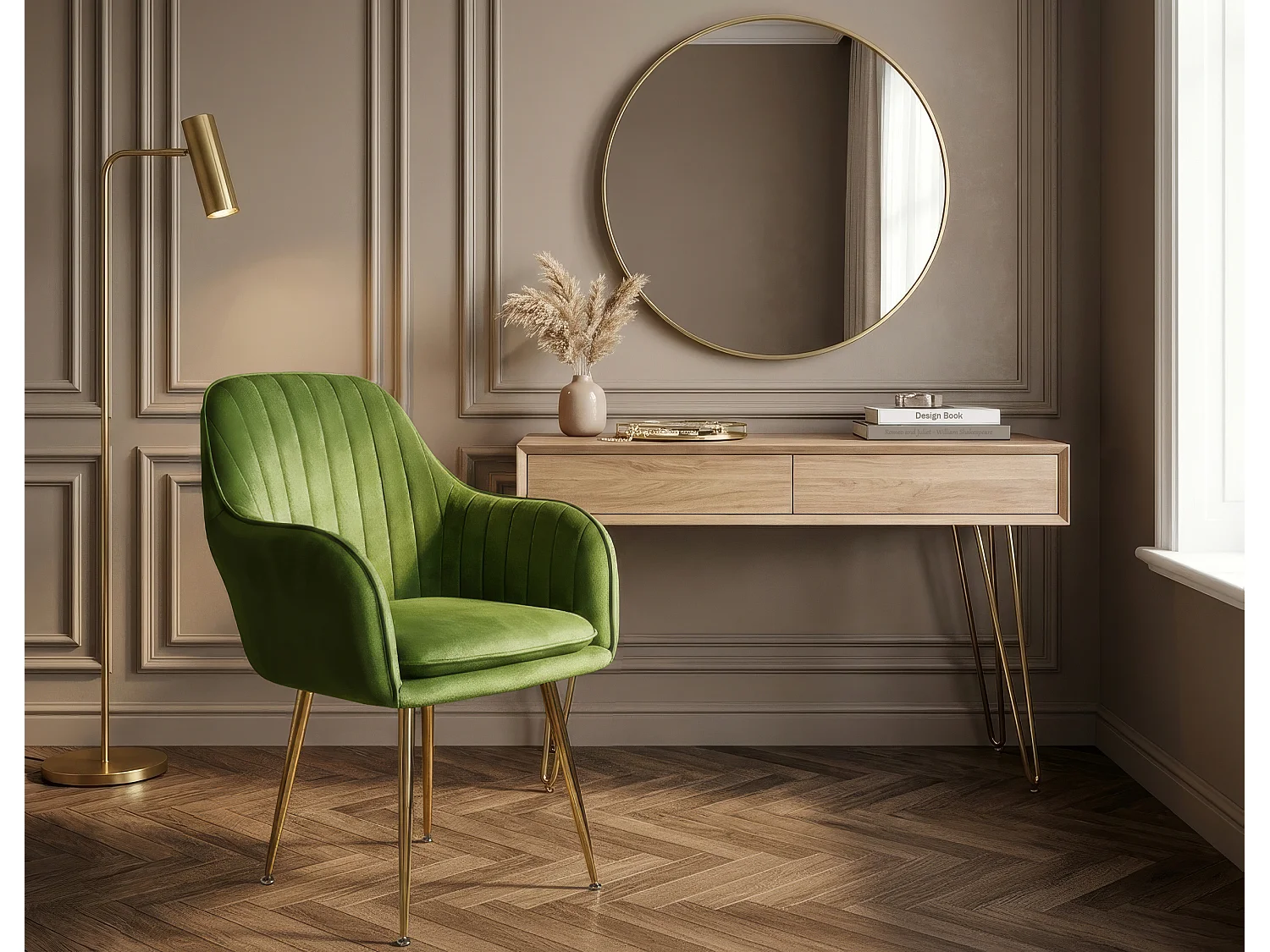 Sedia da pranzo in velluto verde pistacchio poltroncina vintage mod. Celine