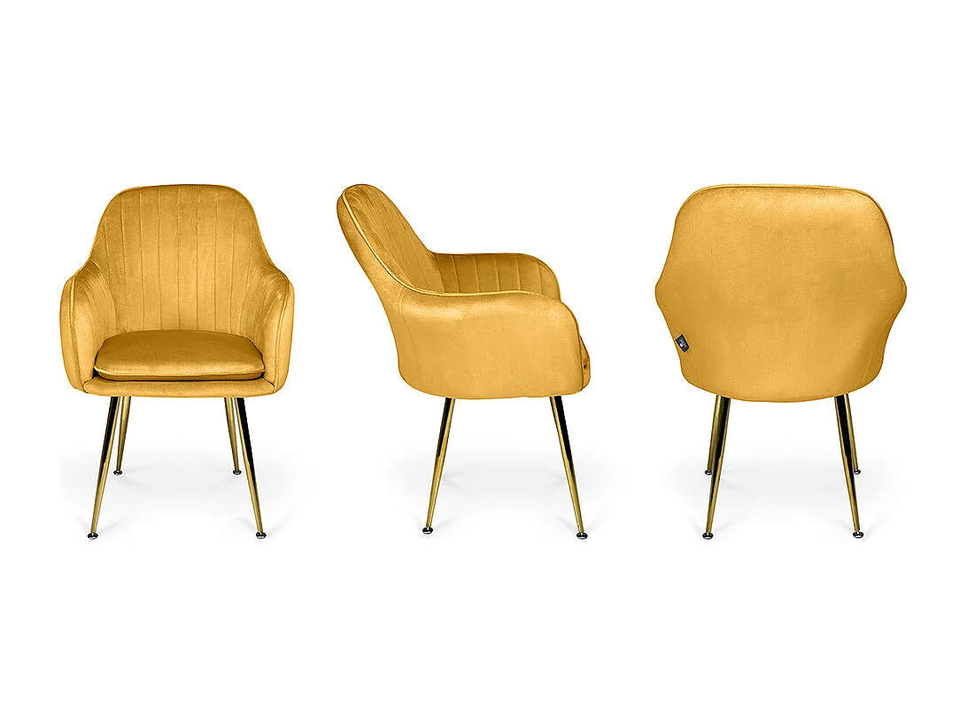 Sedia da pranzo in velluto giallo senape poltroncina vintage mod. Celine