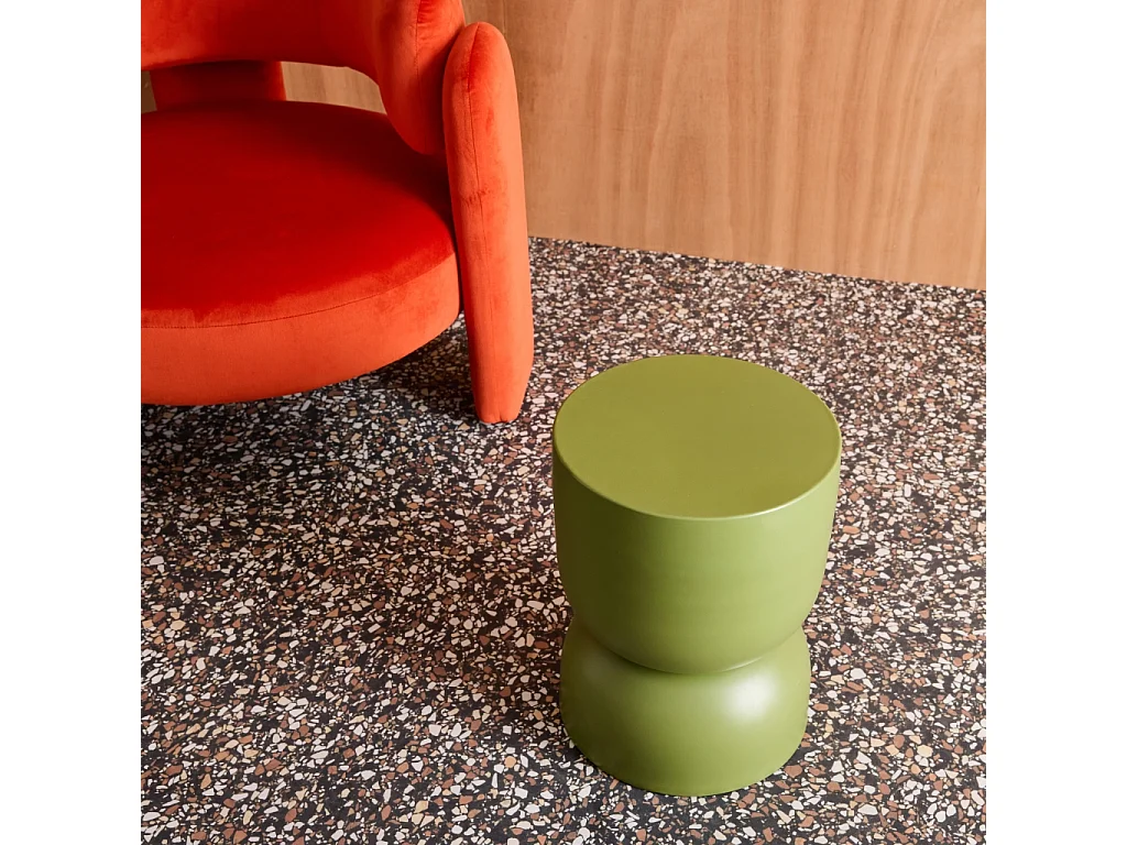 Table d'appoint. bout de canapé. table de chevet en métal. vert kaki Madi Ø32 x H 42cm