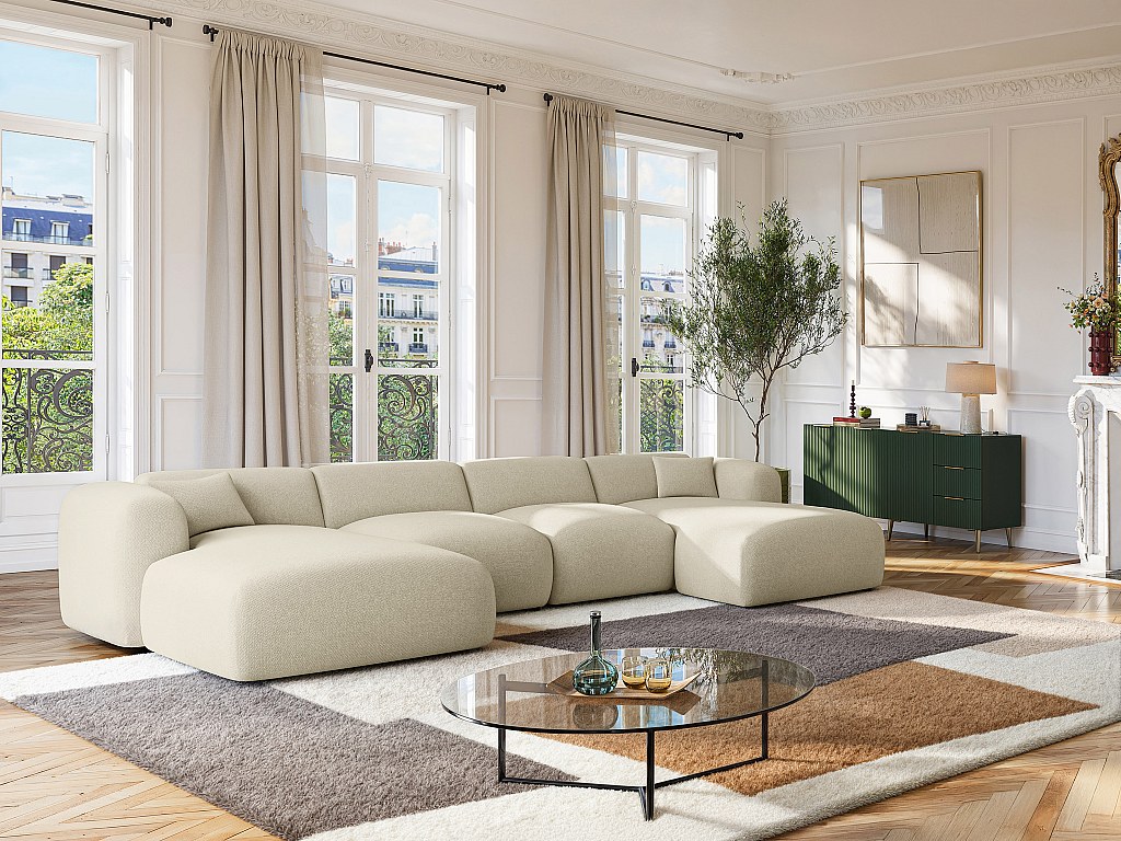 Große Wohnlandschaft - Stoff - Beige - POGNI von Maison Céphy günstig online kaufen