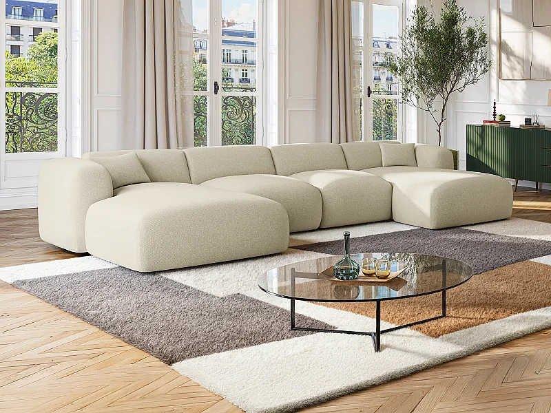 Gran sofá esquinero panorámico de tela beige POGNI de Maison Céphy