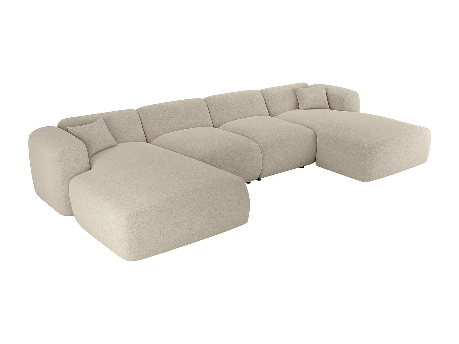 Grand canapé d'angle panoramique en tissu chiné beige POGNI de Maison Céphy