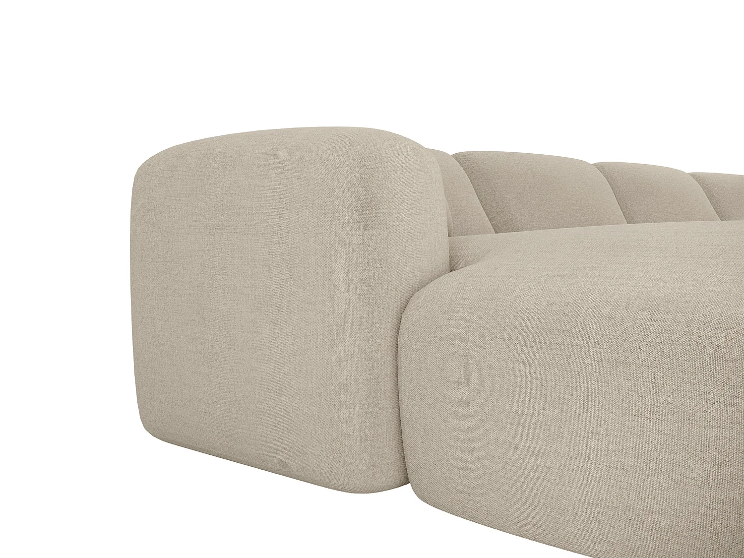 Grand canapé d'angle panoramique en tissu chiné beige POGNI de Maison Céphy