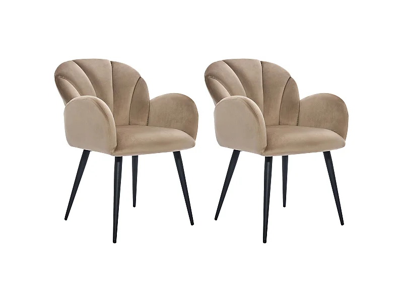 Zestaw 2 krzeseł z podłokietnikami z weluru i czarnego metalu - Beżowy - LANSENA marki Pascal Morabito