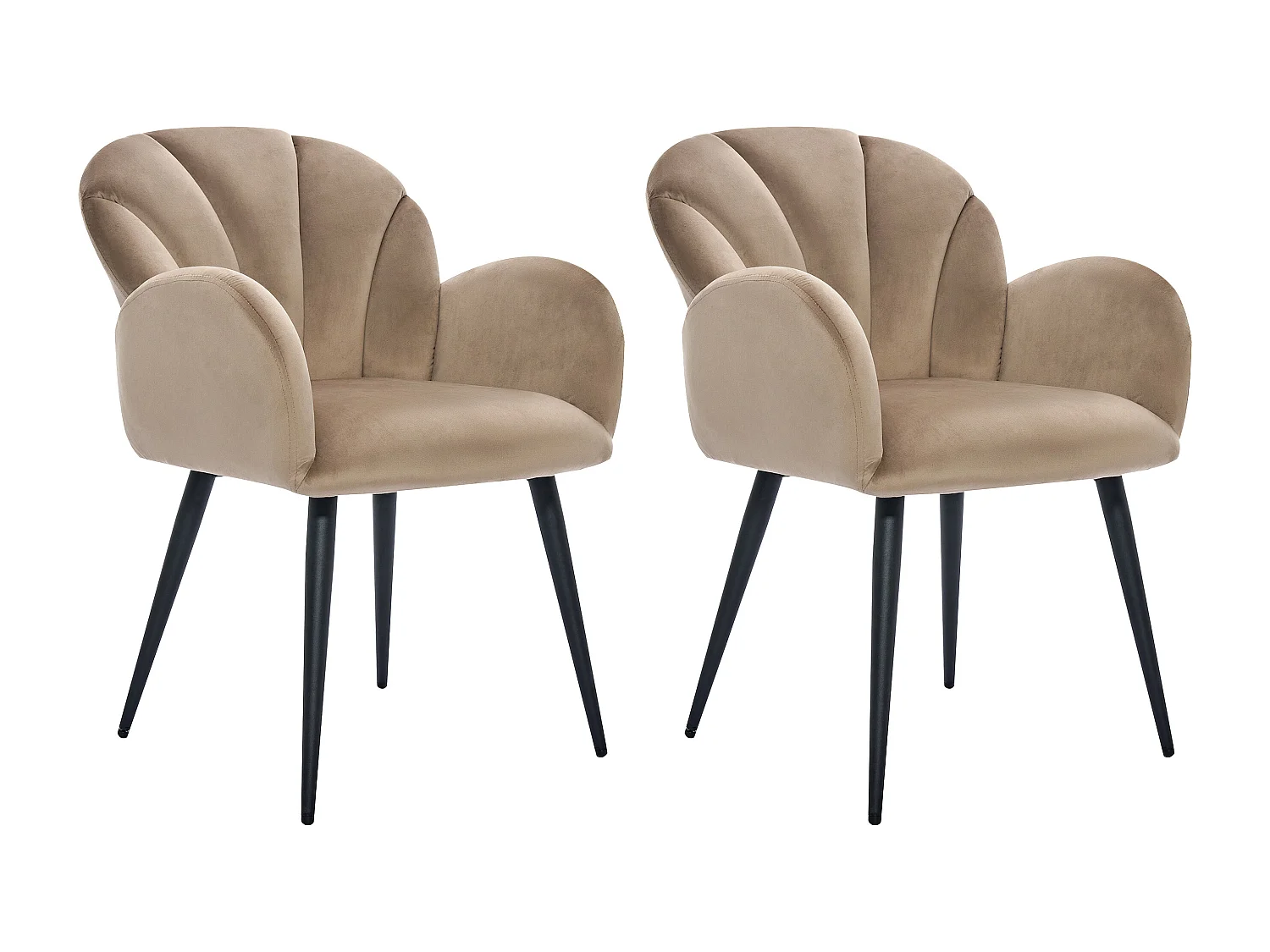 Lot de 2 chaises avec accoudoirs en velours et métal noir - Beige - LANSENA de Pascal Morabito