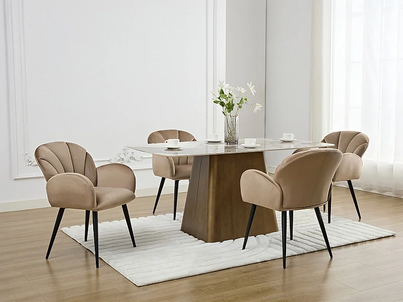 Set med 2 stolar med armstöd i sammet och svart metall - Beige - LANSENA