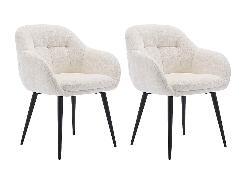 Set van 2 stoelen met armleuningen van stof met textuur en zwart metaal - Crèmewit - LASSANDRA van Pascal Morabito