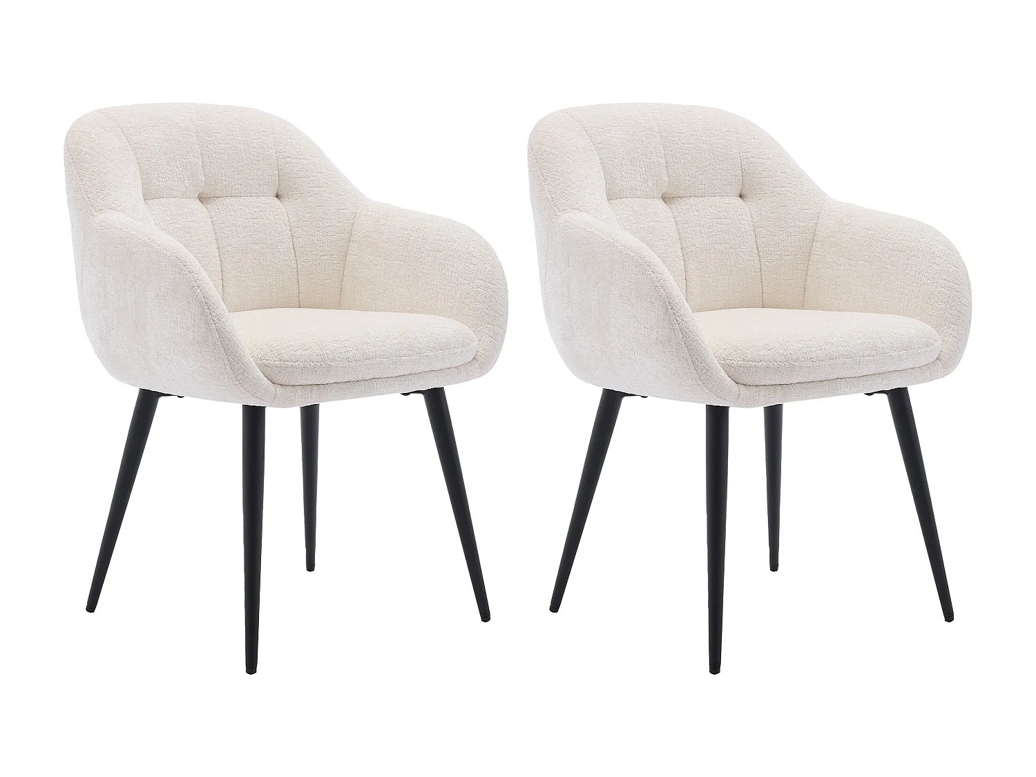 Conjunto de 2 sillas con reposabrazos de tela texturizada y metal negro - Crema - LASSANDRA de Pascal Morabito