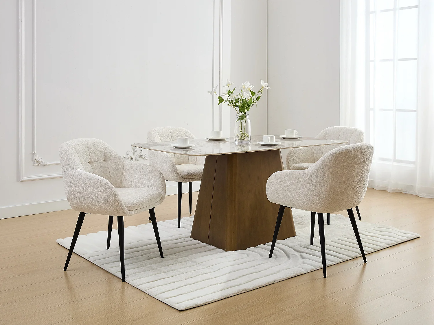 Set van 2 stoelen met armleuningen van stof met textuur en zwart metaal - Crèmewit - LASSANDRA van Pascal Morabito